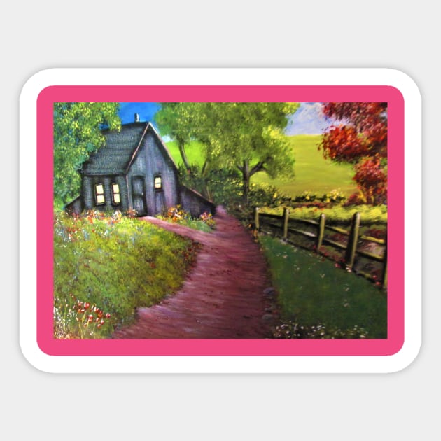 Cabin in the woods Sticker by Allison Prior Art